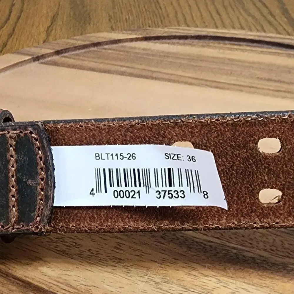Hawx Work Belt Mens 36 Brown Leather Full Grain Double Prong Distressed Workwear